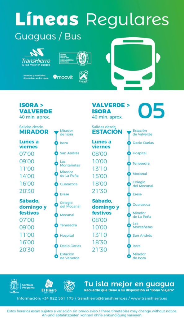 Lignes de bus El Hierro. Horaires - Guide Touristique d'El Hierro, Îles  Canaries