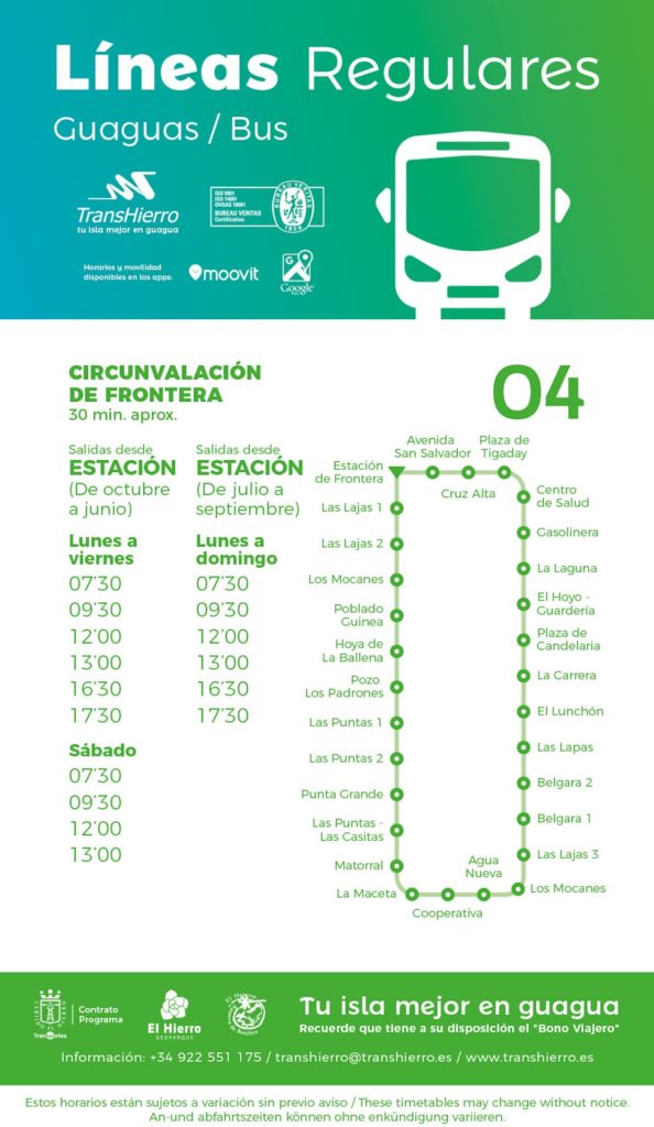 Lignes de bus El Hierro. Horaires - Guide Touristique d'El Hierro, Îles  Canaries